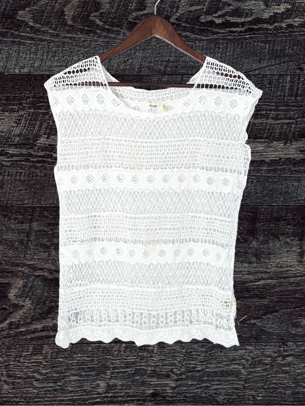 dylan White Crochet Open-Knit Cap Sleeve Top
